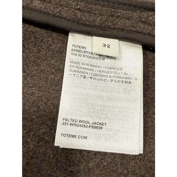 Toteme Felted Wool Zip Up Jacket Oak Melange 32 Small Brown XXS - Picture 3 of 11